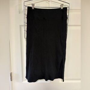 aerie Black Ribbed Midi Skirt with Side Slit